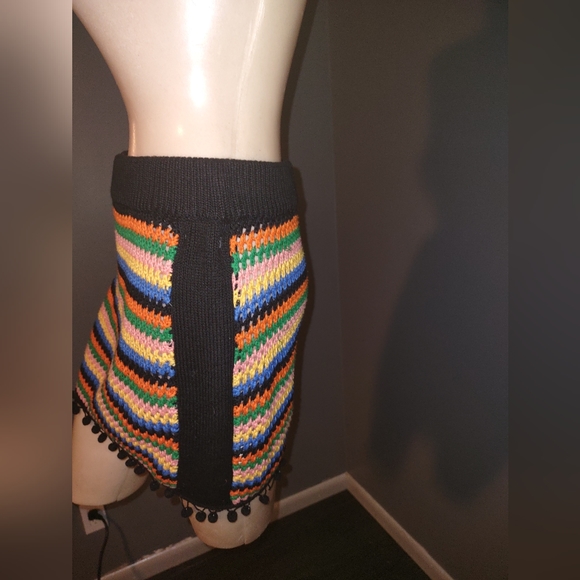 Clara Story Crochet Mini Skirt Multi Color Stripes Knit Medium - Picture 4 of 5